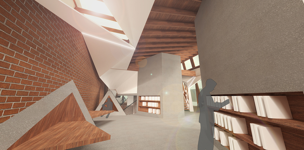 Library and Reading Area Interior Render