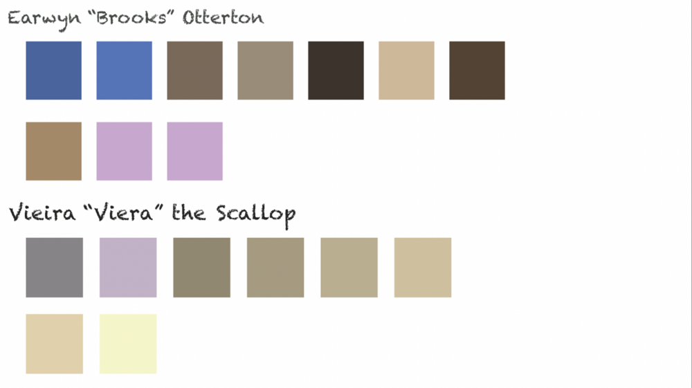 Tidal Travels: Character color palettes