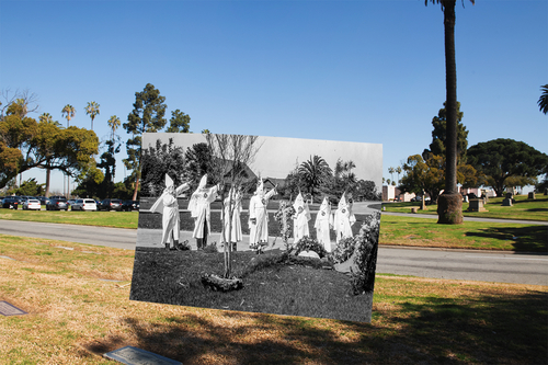 Members of the Klu Klux Clan at funeral services for a member at Inglewood Cemetery, 1922